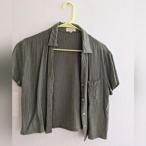 Love Notes Olive Green Pinstripe Button-Up Shirt